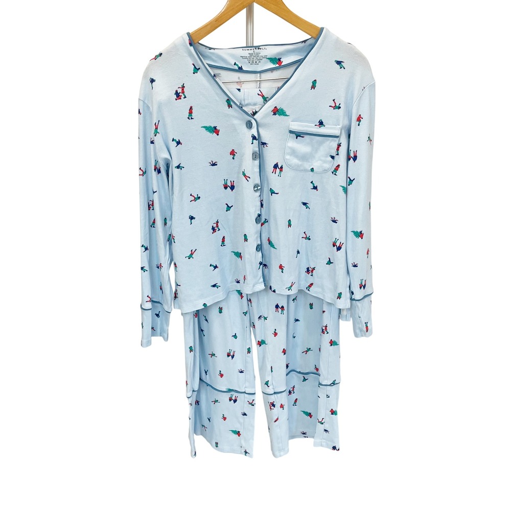 Summersalt The Cloud 9 Pajama Set Blue Winter Ice Skater Print Womens Size Large